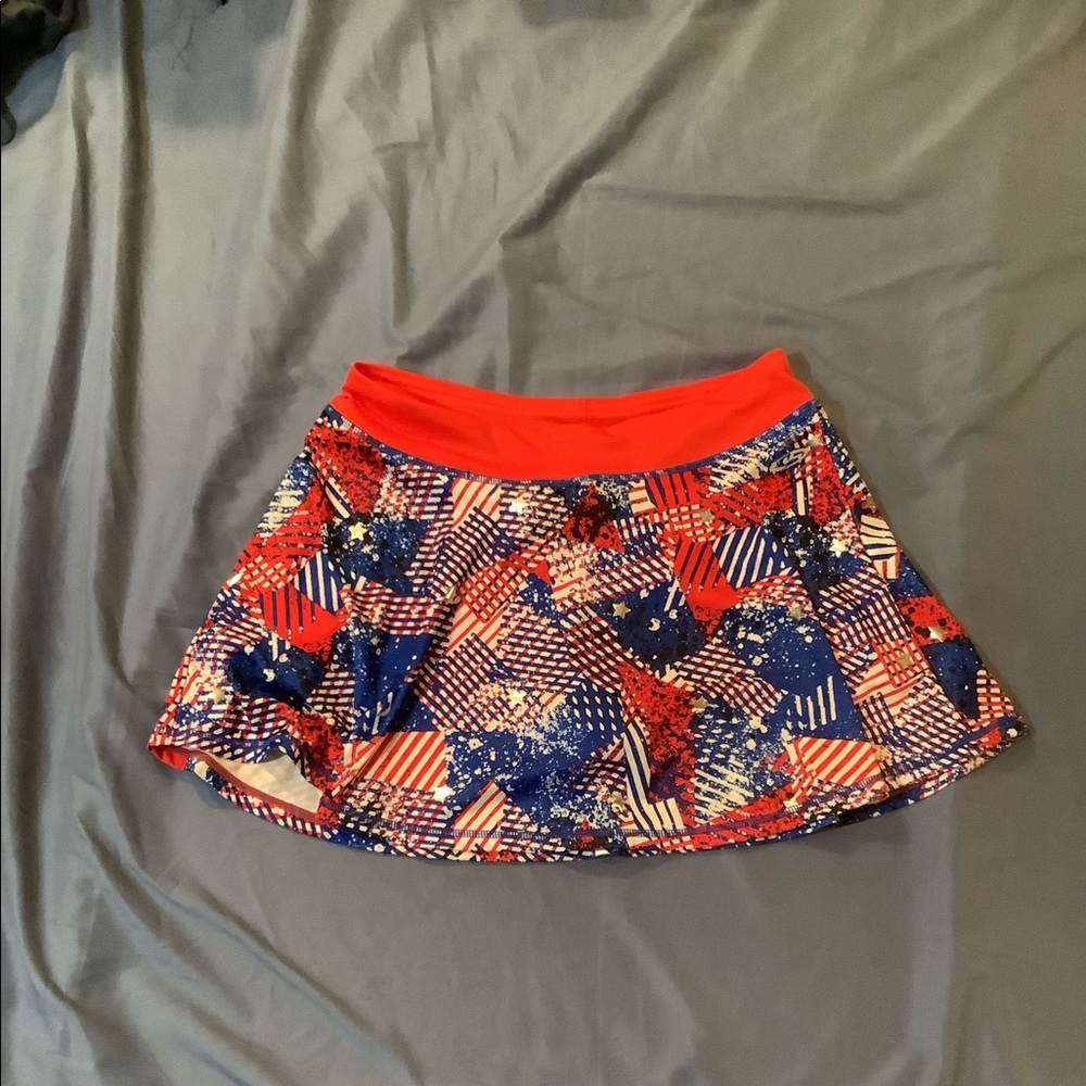 Swim skirt, Champion DuoDry, red white blue silver shiny stars. Never been worn